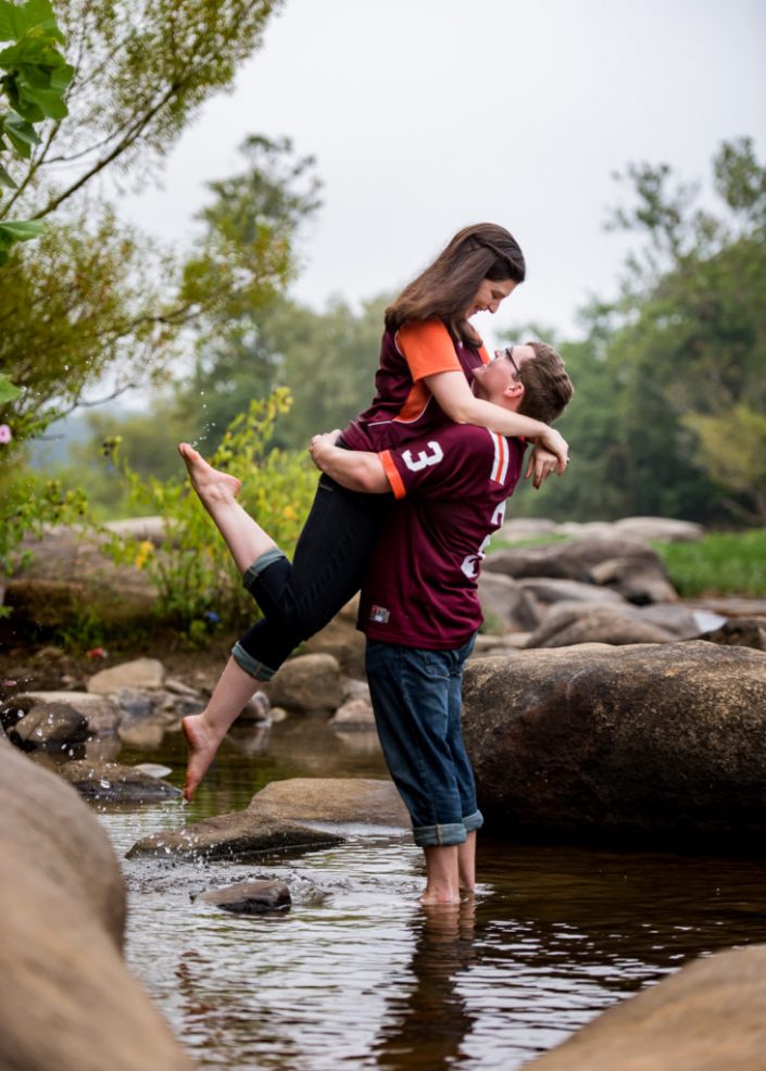 Unique engagement photo in the water at Pony Pasture in Richmond, VA