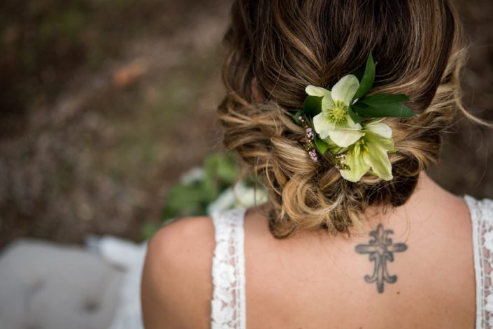 Flower detail in brides hair for portrait in Richmond, VA