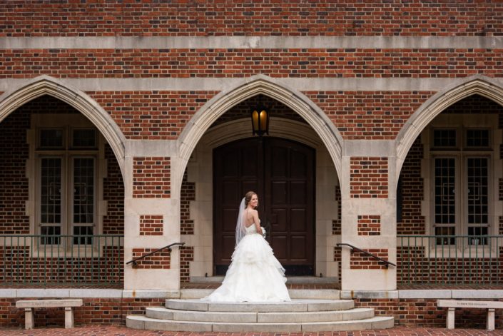 Beautiful bridal portrait on campus of U of R college in Richmond, VA by the best portrait photographer
