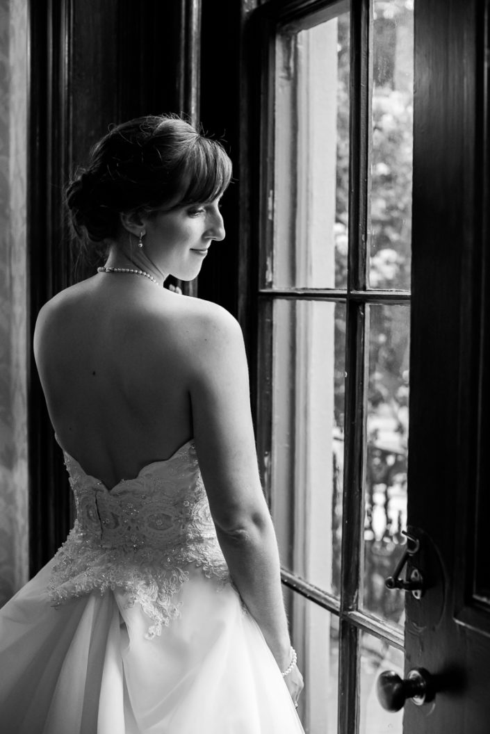 classic Bride potrait in window light in black and white