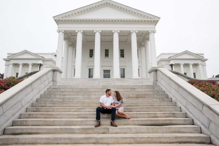 Engagement photo at Richmond State Capital steps in Richmond, Virginia