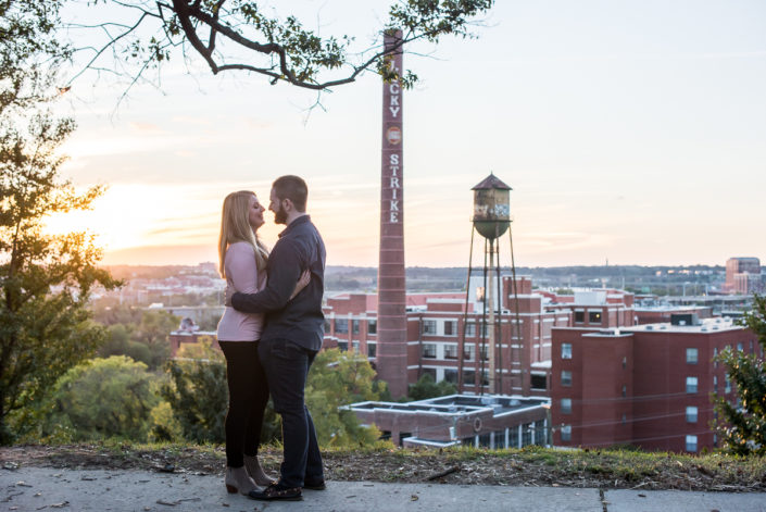 Engagement photo at sunset in Libby Hill Park, downtown Richmond VA engagment photographer