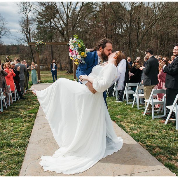 A kiss at Oakdale in Ashland VA at the end of the ceremony