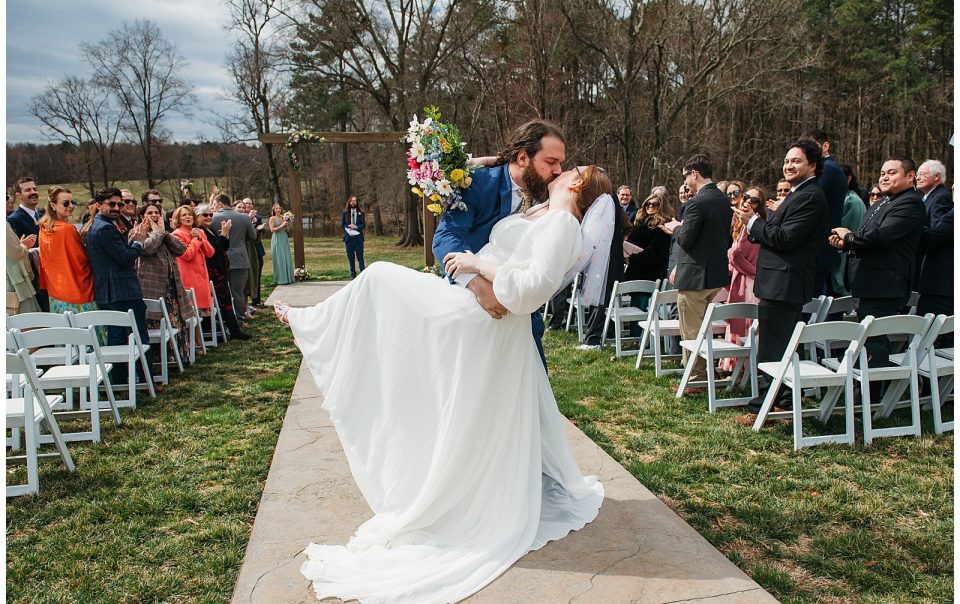 A kiss at Oakdale in Ashland VA at the end of the ceremony